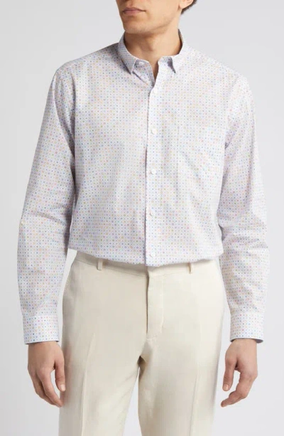 Johnston & Murphy Floral Cotton Button-up Shirt In White Multi
