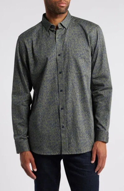 Johnston & Murphy Foliage Print Button-up Shirt In Olive