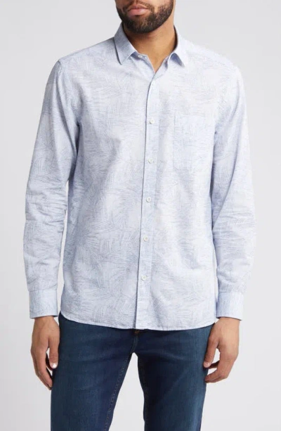 Johnston & Murphy Frond Jacquard Cotton & Linen Button-up Shirt In Blue