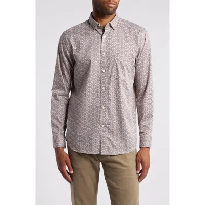 Johnston & Murphy Geometric Medallion Print Button-up Shirt In Brown/navy
