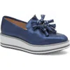 Johnston & Murphy Gracelyn Platform Tassel Loafer In Navy Metallic Sheepskin