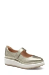 Johnston & Murphy Gracelyn Platform Wedge Mary Jane Flat In Gold Italian Crinkled