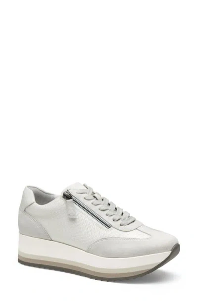 Johnston & Murphy Gracie Side Zip Sneaker In White Nylon/kid Suede