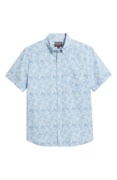 Johnston & Murphy Hampton Abstract Print Short Sleeve Stretch Cotton Button-down Shirt In Blue