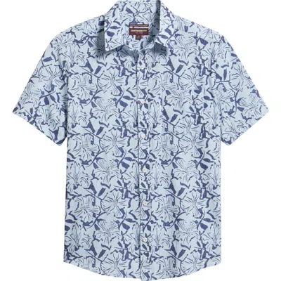 Johnston & Murphy Hampton Stretch Cotton Short Sleeve Button-up Shirt In Blue