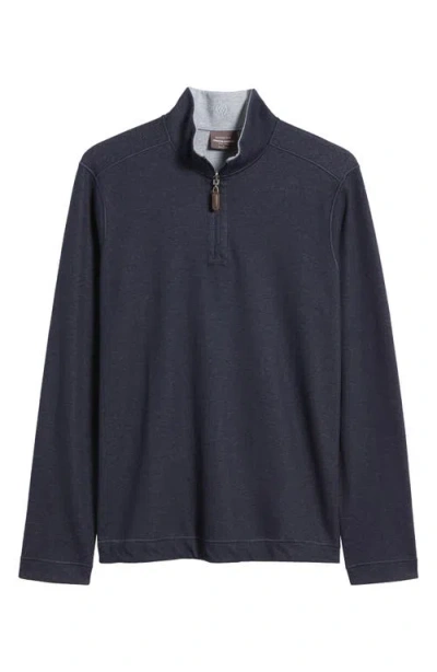 Johnston & Murphy Icon Reversible Cotton Blend Quarter Zip Pullover In Blue