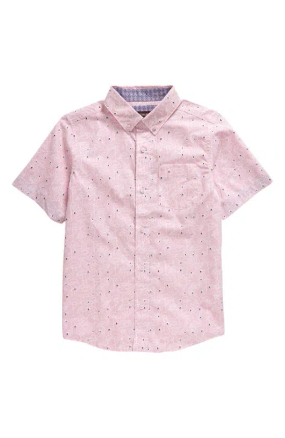 Johnston & Murphy Kids' Flamingo Print Short Sleeve Cotton Button-down Shirt In Pink