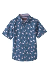 Johnston & Murphy Kids' Flamingo Sun Print Short Sleeve Button-up Shirt In Navy