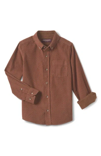 Johnston & Murphy Kids' Geo Print Corduroy Button-down Shirt In Rust
