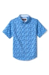 Johnston & Murphy Kids' Lobster Print Short Sleeve Cotton Button-down Shirt In Blue