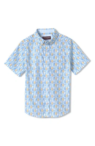 Johnston & Murphy Kids' Pineapple Print Short Sleeve Cotton Button-down Shirt In White