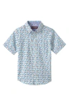 Johnston & Murphy Kids' Rooster Print Short Sleeve Button-up Shirt In White
