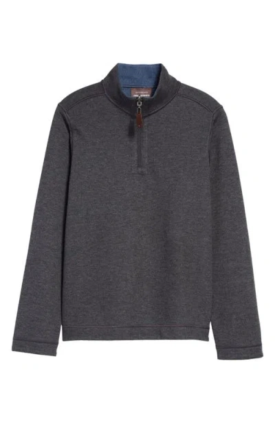 Johnston & Murphy Kids' Solid Reversible Quarter Zip Pullover In Charcoal/blue