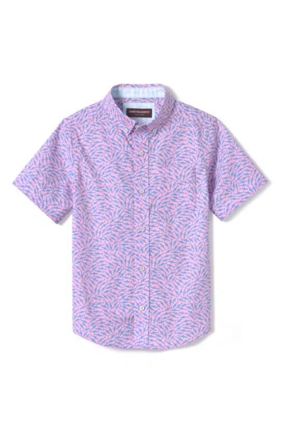 Johnston & Murphy Kids' Swarming Shark Print Short Sleeve Cotton Button-down Shirt In Pink