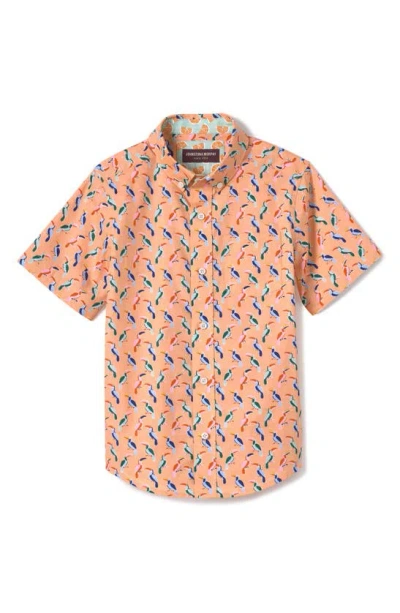 Johnston & Murphy Kids' Toucan Print Short Sleeve Cotton Button-down Shirt In Melon