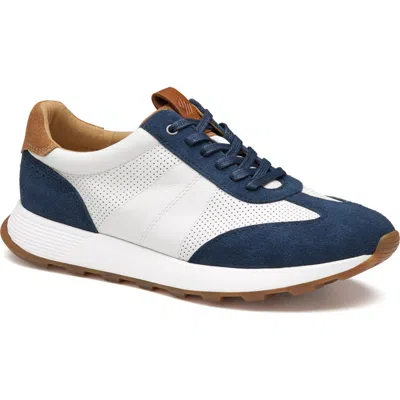 Johnston & Murphy Kinnon T-toe Sneaker In Navy Suede/white Full Grain