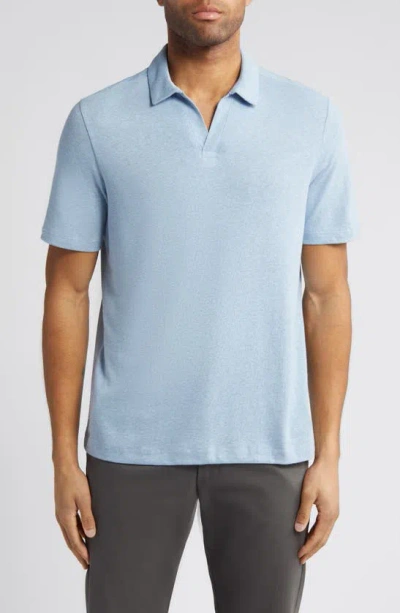 Johnston & Murphy Linen Blend Johnny Collar Polo In Light Blue