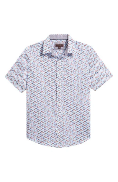 Johnston & Murphy Logan Dot Print Short Sleeve Cotton Blend Button-up Shirt In Blue