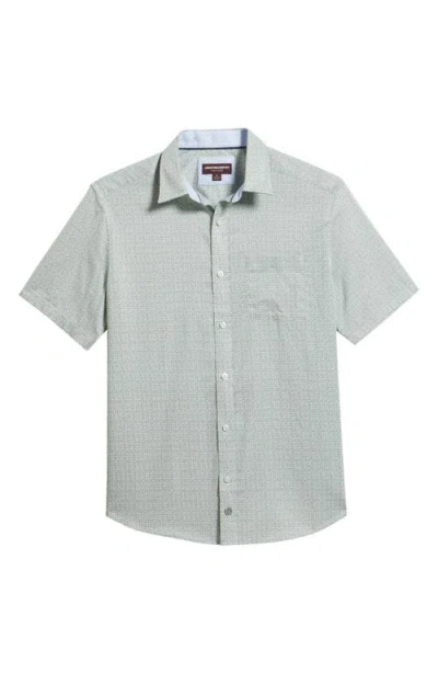 Johnston & Murphy Logan Microprint Short Sleeve Cotton Blend Button-up Shirt In Blue