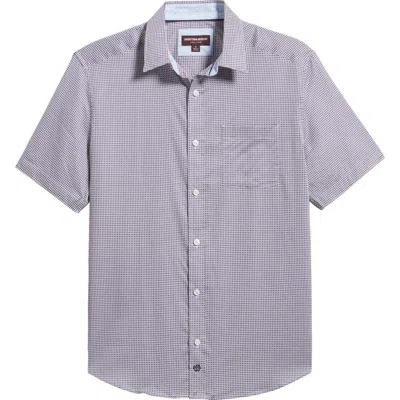 Johnston & Murphy Logan Microprint Short Sleeve Cotton Blend Button-up Shirt In Purple