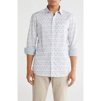 Johnston & Murphy Martini Print Cotton Button-up Shirt In Blue