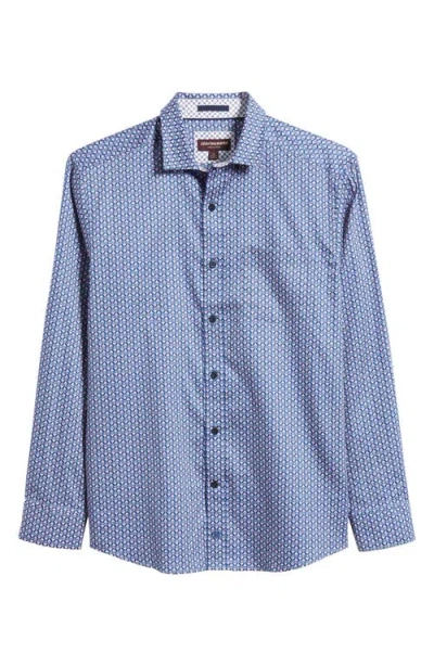 Johnston & Murphy Martini Print Cotton Button-up Shirt In Pink/navy