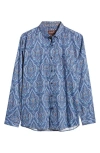 Johnston & Murphy Medallion Print Oversize Button-up Shirt In Navy
