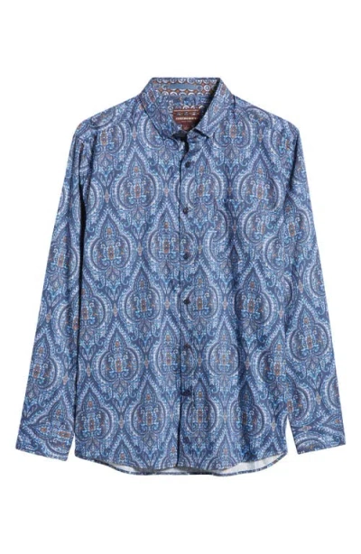 Johnston & Murphy Medallion Print Oversize Button-up Shirt In Navy