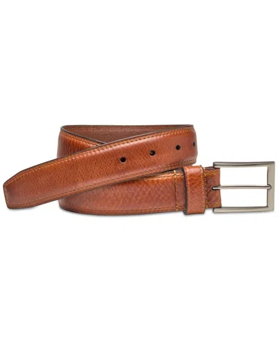 Johnston & Murphy Men's Double-stitch Grain Leather Belt In Tan