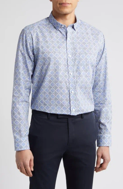 Johnston & Murphy Mosaic Print Cotton Button-up Shirt In Blue