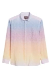 Johnston & Murphy Ombré Linen & Cotton Button-up Shirt In Blue/pink