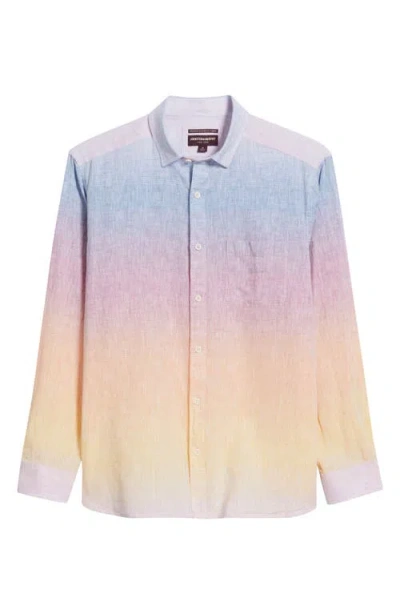 Johnston & Murphy Ombré Linen & Cotton Button-up Shirt In Blue/pink