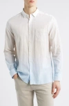 Johnston & Murphy Ombré Linen & Cotton Button-up Shirt In Tan/blue
