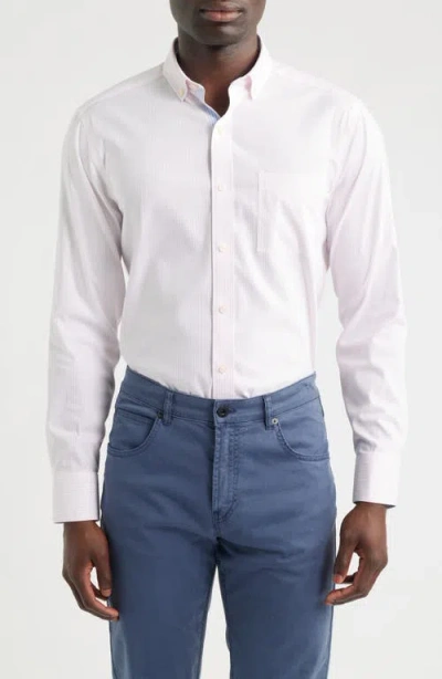 Johnston & Murphy Ovation Stripe Non-iron Stretch Cotton Button-down Shirt In White