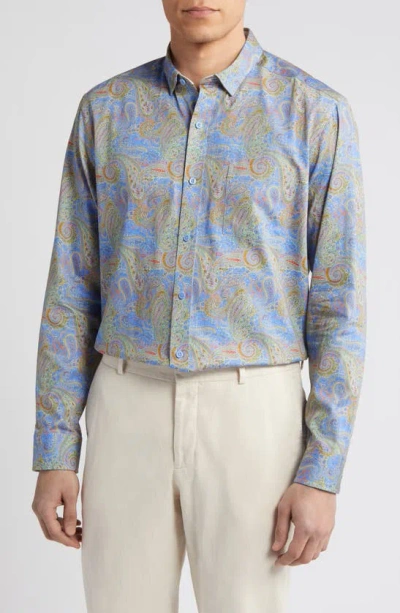 Johnston & Murphy Paisley Print Cotton Button-up Shirt In Blue