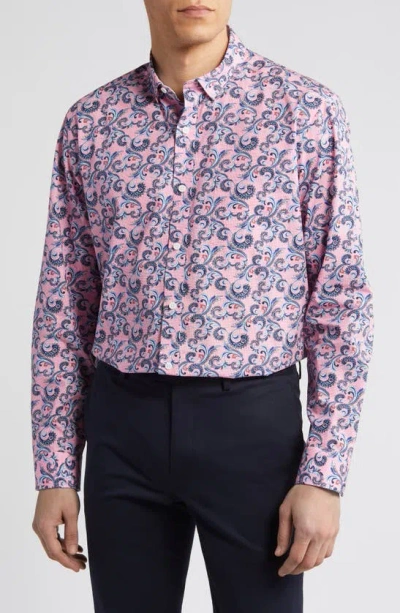 Johnston & Murphy Paisley Print Cotton Button-up Shirt In Pink
