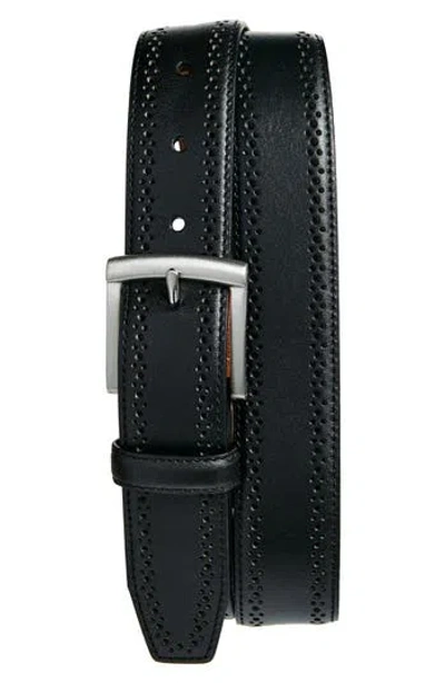 Johnston & Murphy Perforated Leather Belt In Black