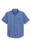 Johnston & Murphy Pickleball Print Short Sleeve Button-up Shirt In Navy Multi