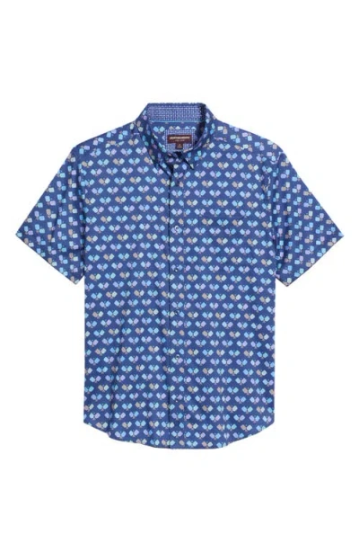 Johnston & Murphy Pickleball Print Short Sleeve Button-up Shirt In Navy Multi