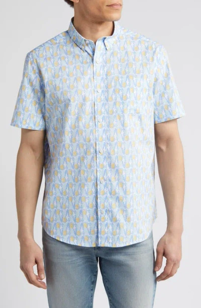 Johnston & Murphy Pineapple Print Short Sleeve Cotton Button-down Shirt In White