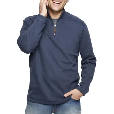 Johnston & Murphy Reversible Solid Quarter Zip Sweater In Navy/brown In Multi