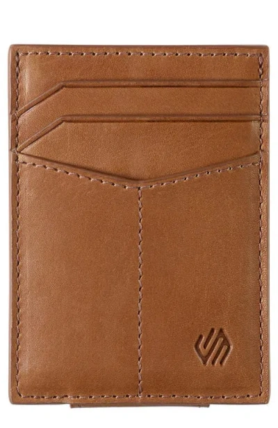 Johnston & Murphy Rhodes Leather Money Clip Card Case In Tan Full Grain