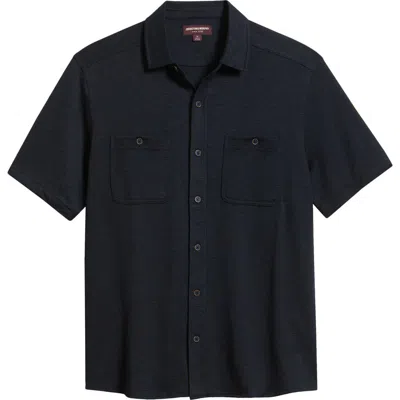 Johnston & Murphy Riley Knit Short Sleeve Button-up Shirt In Blue