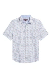 Johnston & Murphy Rooster Print Short Sleeve Button-up Shirt In White Multi