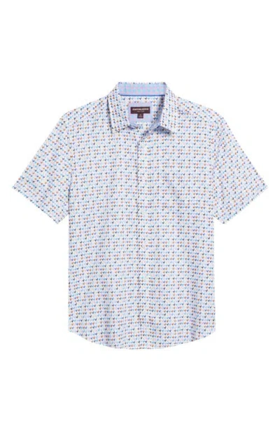 Johnston & Murphy Rooster Print Short Sleeve Button-up Shirt In White Multi