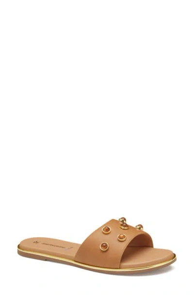 Johnston & Murphy Shayla Embellished Slide Sandal In Tan Full Grain Leather