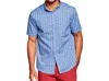 Johnston & Murphy Short Sleeve Printed Cotton Shirt In Blue Patriotic Print In Blue