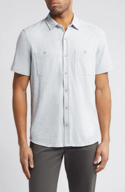 Johnston & Murphy Short Sleeve Slub Knit Button-up Shirt In Gray