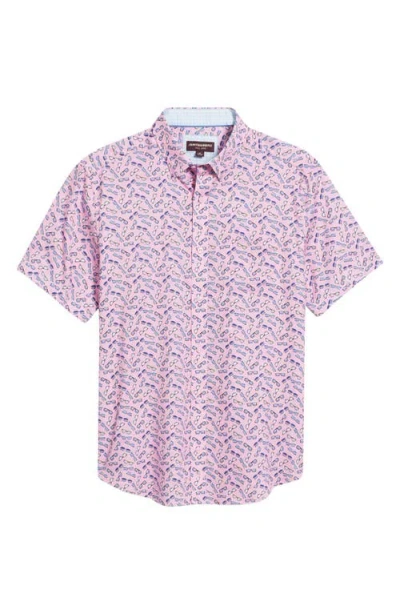 Johnston & Murphy Sunglasses Print Short Sleeve Button-down Shirt In Pink