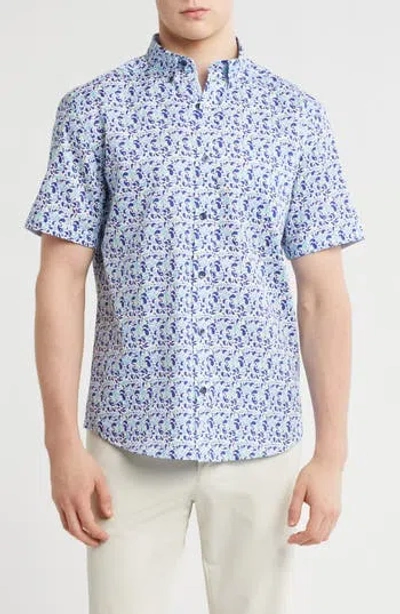 Johnston & Murphy Textured Short Sleeve Cotton Button-down Shirt